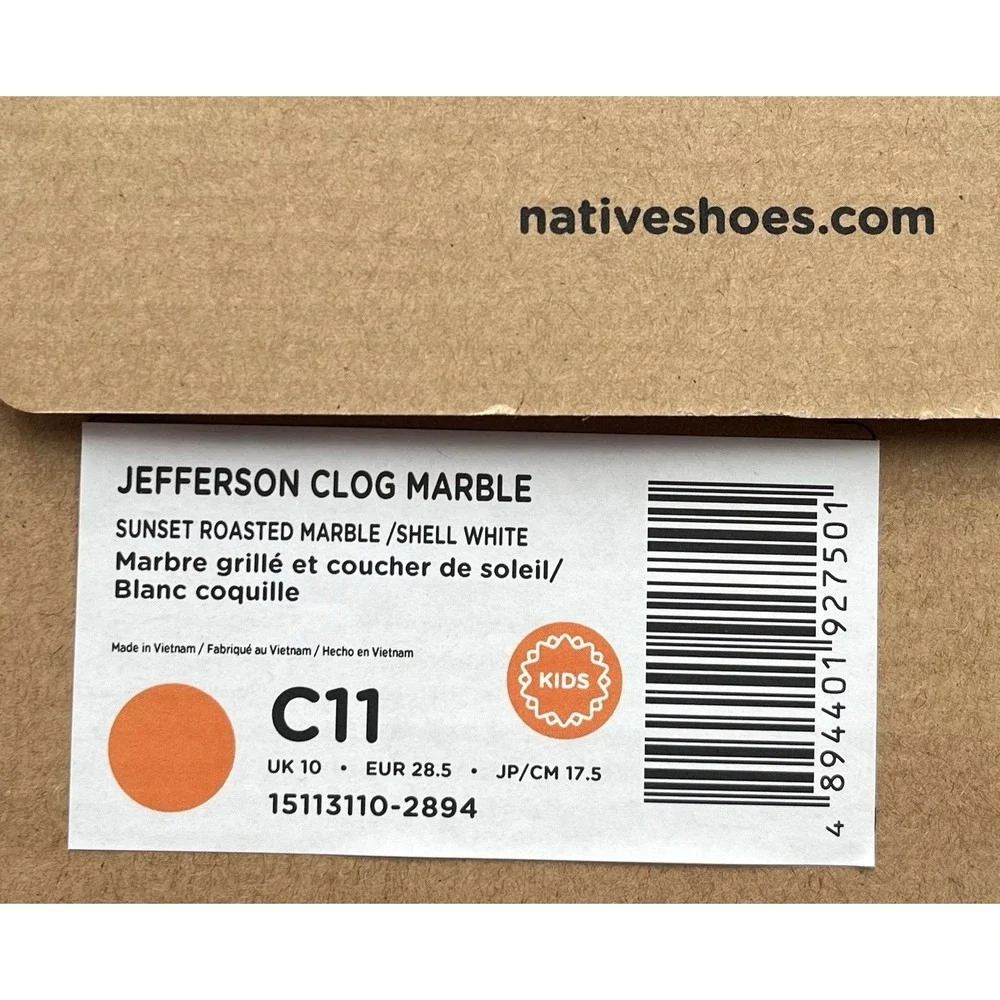 Native Little Boys Girls Jefferson Clog Size 11 Marble Orange Sunset Roasted